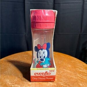 Minnie Mouse 8oz Drop In vtg. Nos.BabyBottle Disney Mickey Flattop nipple.Sealed
